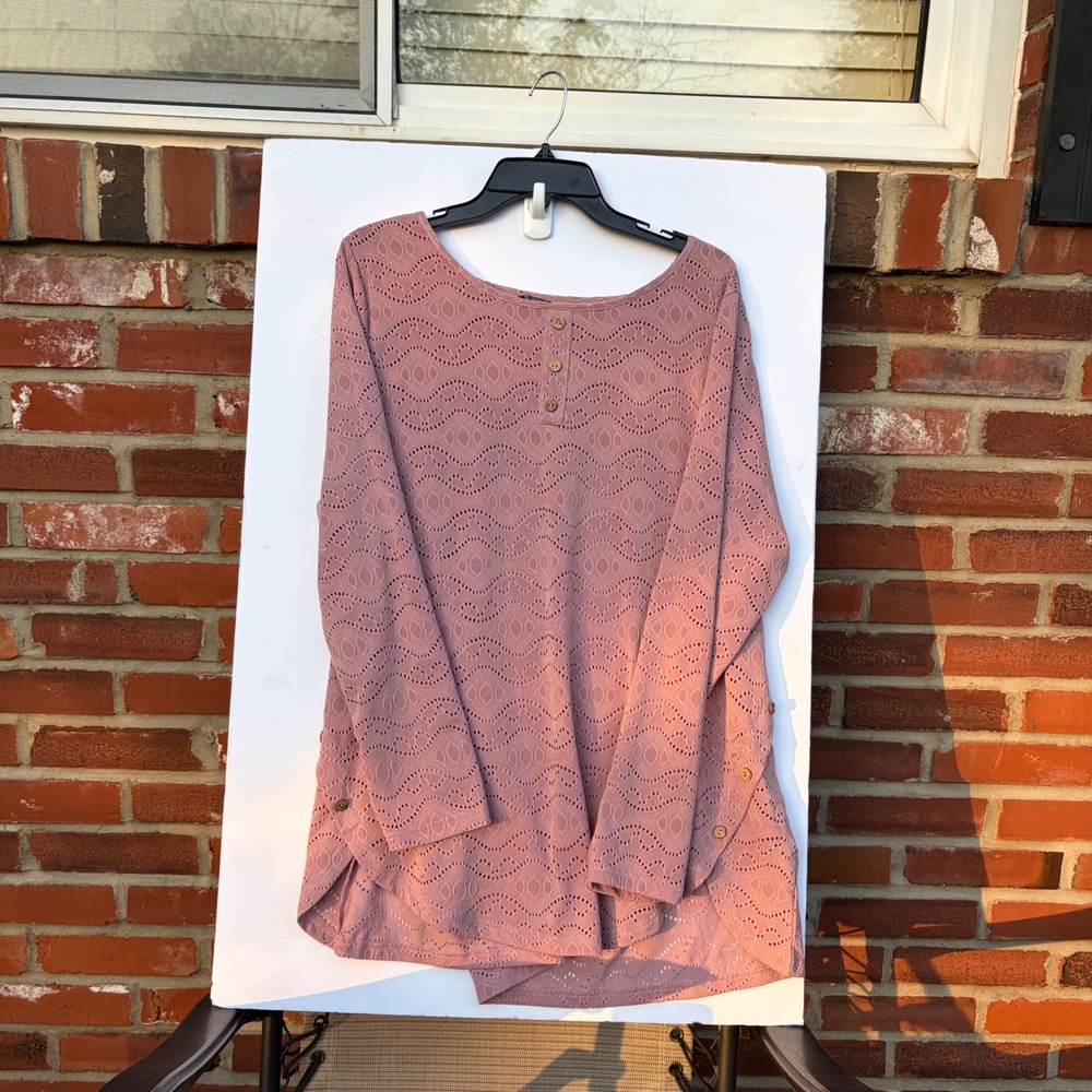 BloomChic Women Mauve Eyelet Textured Long Sleeve Henley Tunic Top Size 18-20